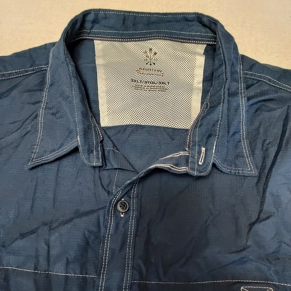 Arrow Men's Performance Fishing‎ Shirt 3XLT Blue Short Sleeve Button Up
